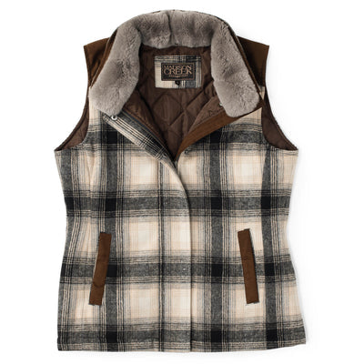 Cashiers Wool Blend Vest With Rabbit Fur Collar