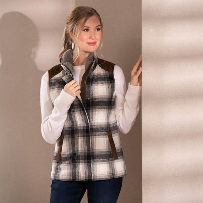 Cashiers Wool Blend Vest With Rabbit Fur Collar